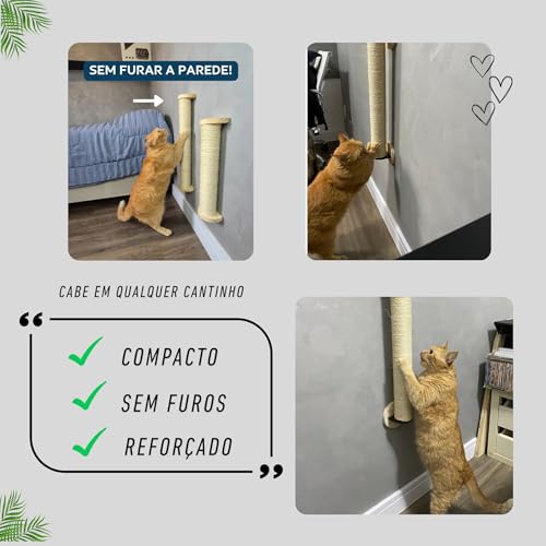 Kit Arranhador para Gatos, 2 Postes de Sisal, Torre Brinquedo para Fixação na Parede, 50 cm, Sem Fur