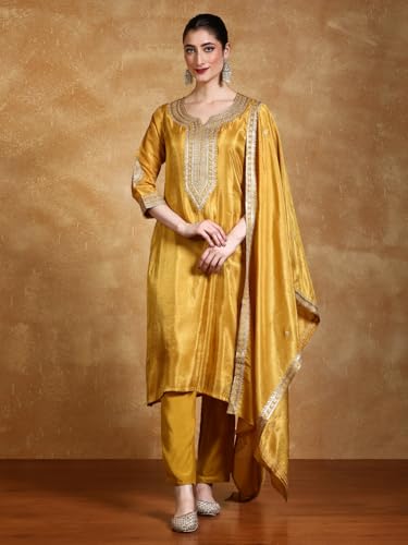 Varanga Zari Embroidered Yoke Kurta With Trousers And Dupatta