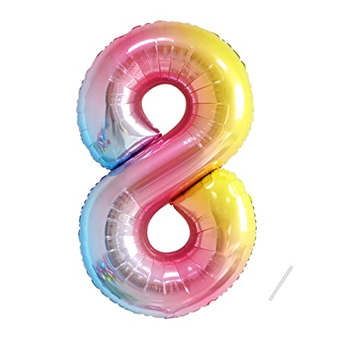 Geburtstag zahlen luftballon 8 jahre | Folienballon 8 XXL Regenbogen Farbverlauf-Riesen Folienballon in 40" - 101cm Geburtstagsdeko - Ballon Zahl Deko zum Geburtstag - fliegt mit Helium Cover