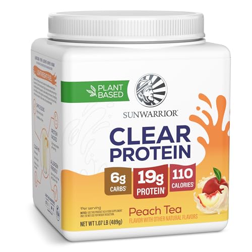 Clear Protein Powder Drink Mix 19g Plant Pea Protein Isolate Light & Refreshing Vegan Water Protein Smooth No-Grit Formula Peach Tea Flavored Easy Daily Hydration Supplement 15 Servings 489g Size