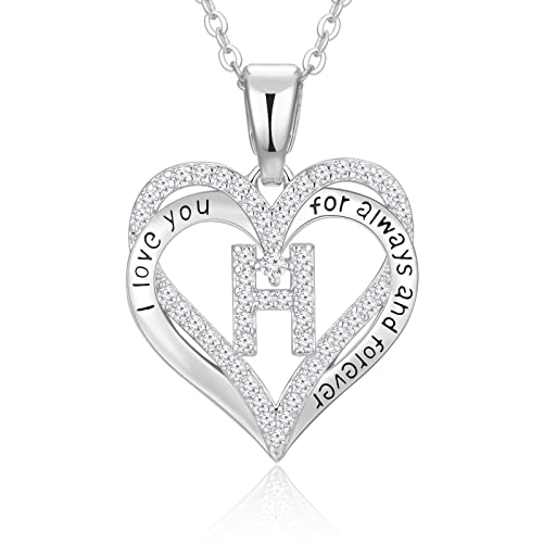 Initial Necklaces Gifts For Women Wife Girls Sterling Silver Double Heart Letter Necklaces Jewelry Gift On Anniversary Birthday Christmas Mother’s Day Valentines For Her Girlfriend Mom Friends-H #TOP6