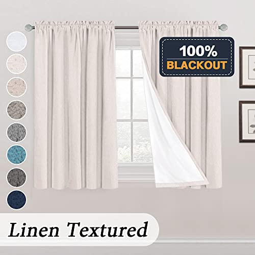 Linen Textured 100% Blackout Curtains For Bedroom Waterproof Room Darkening Window Drapes For Living Room Rod Pocket Drapes Thermal Insulated Curtains 2 Panels With White Liner (52 X 45 Inch, Ivory) #TOP1