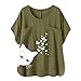 Produktbild SHUANGA 2021 neu Frauen Katze Schmetterling Druck T-Shirt Pullover Casual Pocket TopsDamen Oberteile Sexy Bluse T-Shirt Shirt Tops Bluse Übergrößen T-Shirt Knopfleiste Tunika Shirt Tops