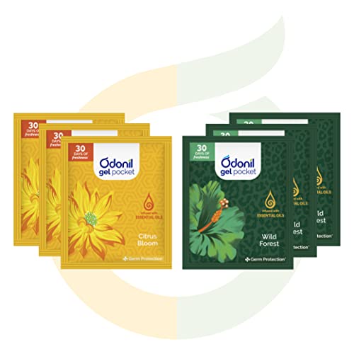 Odonil Gel Pocket - 60g (Assorted Pack of 6) | Citrus Bloom + Wild Forest | Infused with Essential Oils | Germ Protection | Lasts Up to 30 days | Air Freshener for Bathroom and Toilet (B0BPXSHSPZ) Amazon Price History, Amazon Price Tracker