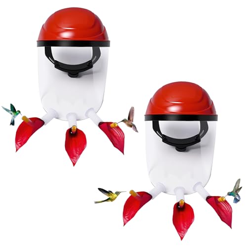 Hsmanchry 2025 Upgraded 2 Pack Hummingbird Feeder Helmet | Wearable Hummingbird Mask Feeder with Anti-Fog Lens & Bionic Flower | Adjustable for Adults & Teens Lightweight PVC Red