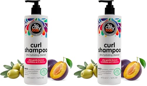 Image of SoCozy Curl Shampoo for Kids Curly Hair (16 Fl Oz Pump) Gentle Hydrating Cleanser,Helps Improve Elasticity,Reduce Breakage&Frizz with Keratin,Plum Seed Oil&Olive Oil,Paraben-&Sulfate-Free,(Pack of 2)
