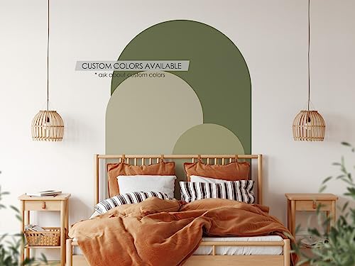 Coloritto Olive Green Modern Arch Wall Decal | Peel and Stick Arch Wall Sticker | Removable Self Adhesive Boho Mural | Headboard Sticker (48