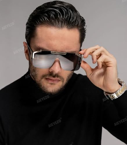 AIEYEZO Square Oversized Sunglasses Flat Top Shield Sun Glasses for Men Women One Lens Square Shades3
