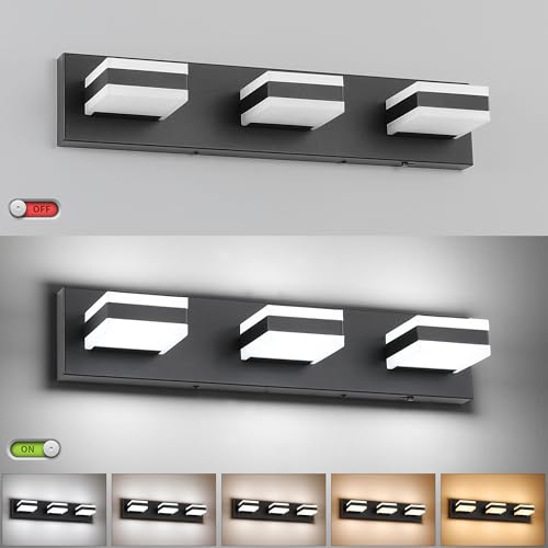 Image of SOLFART Bathroom Light, 5 Color Temperature LED Bathroom Vanity Fixtures, Black 3 Lights Vanity Light Over Mirror Modern LED Light Adjustable Color 5CCT