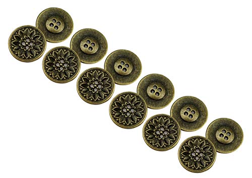 RECHERE 12 PCS Flower Pattern Flat Metal Buttons 4-Hole Craft