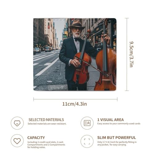 Street Singer And Double Bass Player Wallet Elegant Leather Wallets with ID Window & 2 Card Slots, Slim Bifold Wallet for Men Women3