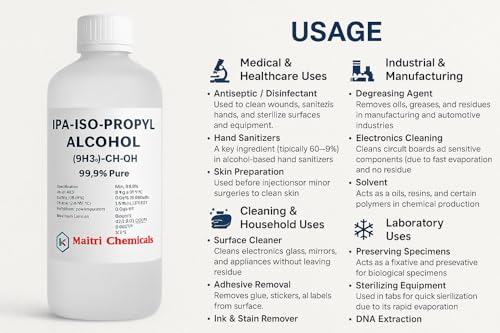 Image of IPA Iso-Propyl Alcohol 99.9% Pure | Multipurpose Cleaning, Lab, Electronics & Medical Use (500 Ml)