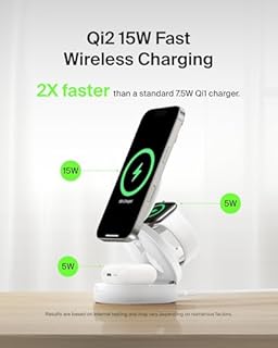 Belkin MagSafe-Compatible Charger, 3-in-1 Convertible Wireless Charging Station, Qi2-Certified 15W Wireless Charger for iPhone 17, Air, Apple Watch, AirPods, Pixelsnap, 36W Plug Included - White