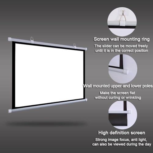 Qtwlg 30" 40" 50" 60" 72" Projector Screen Hd 4K Manual Pull Down Projection Screen For Home Theater Indoor Outdoor Camping Movie Screen, 4:3 16:9 Format, Anti-Crease(30 Inch (16:9)) - 5