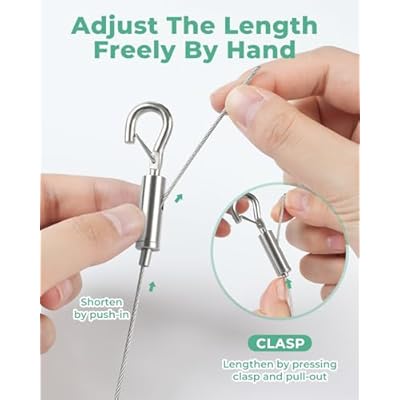 2PCS Adjustable Picture Hanging Wire 2m x 1.5mm Large Hooks, Picture Frame Wire Kit Heavy Duty 100lbs, Stainless Steel for Art, Mirror, Light Lamp, Billboards, Basket Flowerpot