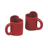 Fun Express Red Heart Shaped Ceramic Mugs - Set of 2. - Each holds 8 oz - Mother's Day, Valentines D