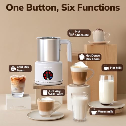 Image of Large Electric Milk Frother and Steamer, 16.9oz /500ml Milk Steamer and Frother for Latte or Hot Chocolate, Dishwasher Safe, 6 Functions, Enjoy Perfect Milk Froth in 2 Min(White-Stainless Steel)
