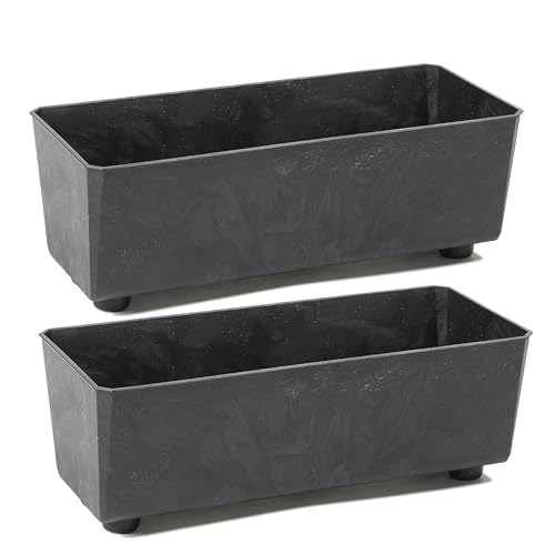 Tymar Blumentopf rechteckig innen, Blumenkasten mit füßen, Pflanzkübel, Kräuterkasten, 2 Stück_SAGA ((2pack) Beton Schwarz, 28,5x17cm)
