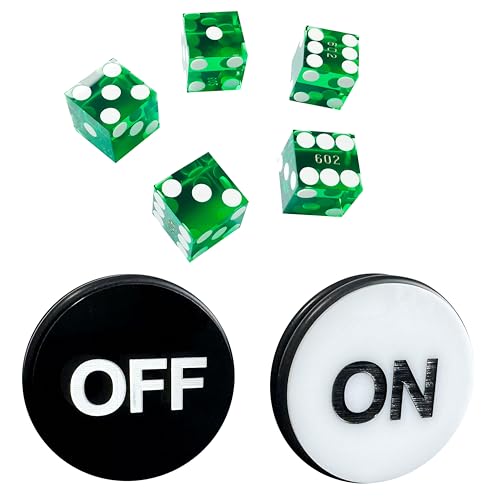 Yuanhe Casino Craps Dice Set - Including 19mm Green Precision Serialized Casino Dice Set of 5 and 3-Inch Craps On/Off Dealer Puck Button