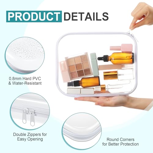 Image of Hoolerry 4 Pcs Hard Clear Zipper Case Makeup Bags Plastic Zipper Pouch Transparent Storage Box Containers for Cosmetics, Snacks, Building Blocks, Puzzles(Clear,9.8 x 7.9 x 2 in,White)