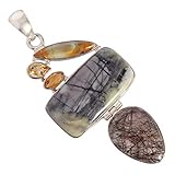 Länge: 69 mm, Breite: 31 mm. Filigraner natürlicher Picasso Jaspis Edelstein Anhänger Citrin Schwarz Rutil Bild Jaspis handgefertigt Boho Schmuck Geschenke für Damen FSJ-4391