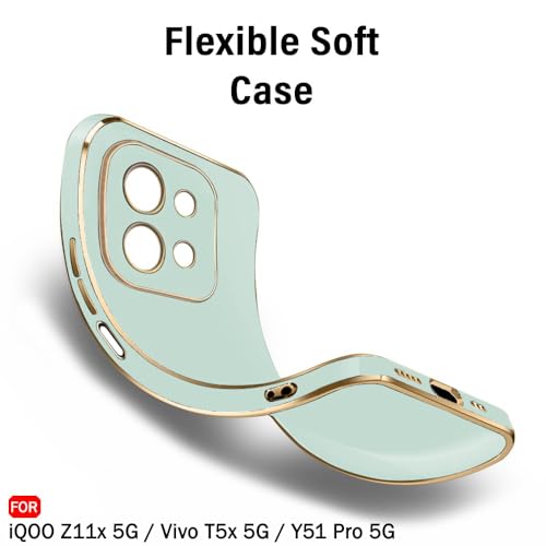 Image of TheGiftKart Luxurious Golden-Plated Back Cover Case for iQOO Z11x 5G / Vivo T5x 5G / Y51 Pro 5G | Raised Lips for Camera & Screen Protection | Shockproof Design | Stylish Back Cover Case (TPU, Green)