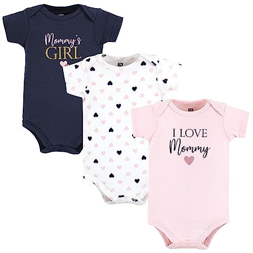 Hudson Baby Unisex Baby Cotton Bodysuits, Girl Mommy Pink Navy, 12-18 Months