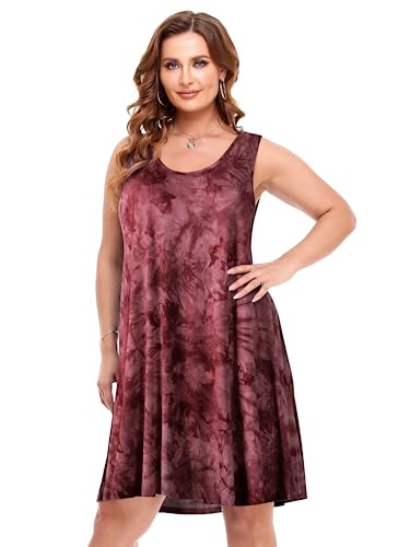 Image of BELAROI Women Plus Size Sundress Summer Casual Sleeveless Tshirt Dress Tie Dye Swing Tank Dresses with Pockets Beach Cover up