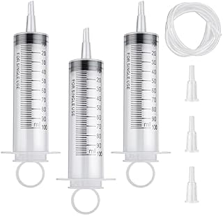3 Pack 100ml Large Plastic Syringe, Liquid Measuring Syringe Tools Individually Sealed with Sealing Cap & 130cm Feeding Tube for Scientific Labs, Measuring, Watering, Feeding Pets, Glue Applicator