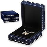 Avavani Necklace Gift Box, Deep Blue Square Velvet Pendant Box with Gold Trim Edge, Luxury Jewelry Display Case for Necklaces Bracelets Earrings, Wedding Engagement Anniversary Birthday Gift Packaging
