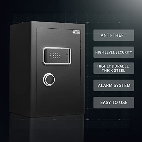 WINCENT Secure Deluxe Home Security Safe with Dual Digital Keypad and Key Access, Removable Shelf, Interior Lock Box, and Alarm System