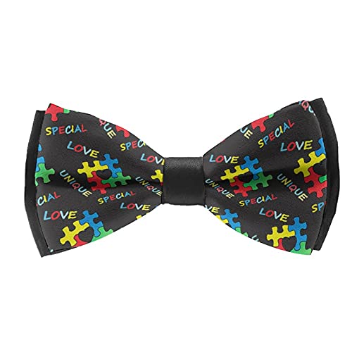 Amrandom Men's Boys Teens Classic Colorful Autism Awareness Puzzle Pieces Heart Black Bow Tie, Casual Formal Pre-Tied Bow Tie Fashion Weddings Gentleman Groom Business Office #TOP14