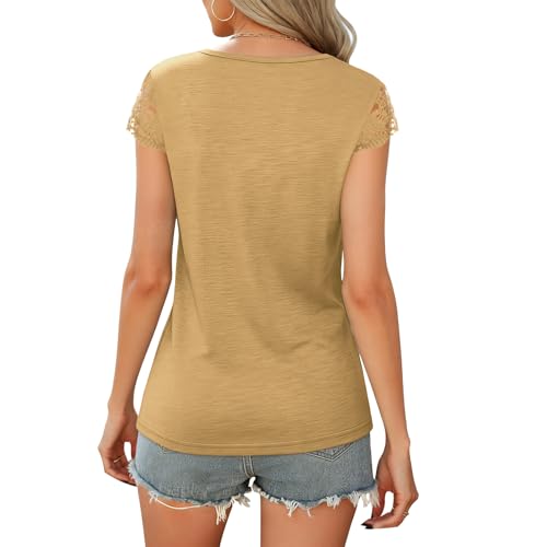 Image of Womens Tops V Neck Short Sleeve T Shirts Womens Summer Tops Casual Soft Basic Lace Tops Spring Summer Tees Clothes 2026