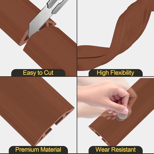 Image of MYFAMIREA 4FT Floor Cord Cover Heavy Duty Cable Cover Protector with 3 Channels Extension PVC Floor Wire Cover Outdoor Cord Hider Management Cord Cover for Wire on Floor for Home Office Outdoor, Brown