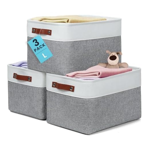 OrganiHaus 15x11in Canvas Storage Baskets 3 Pack - Fabric Bins for Shelves