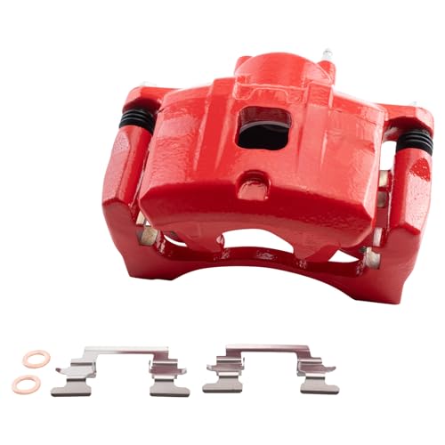 Image of TRQ Front Left Brake Caliper w /Bracket Performance Red Drivers Side | For 2011-2014 Chrysler 200 2007-2010 Sebring 2008-2014 Dodge Avenger 2007-2012 Caliber 2007-2017 Jeep Compass Patriot