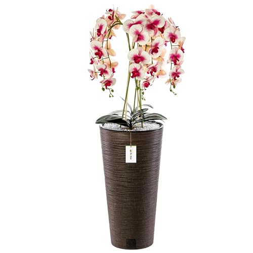 botle Blumenkübel freistehend Blumentopf Ø 30 cm H 57 cm Dunkelbraun Übertopf Meißelblumentopf Pflanzkübel aus Kunststoff mit Einsatz