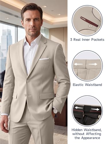 Image of Mens 2 Piece Suit Slim 2 Button Prom Suit Jacket Pants Tuxedo Set