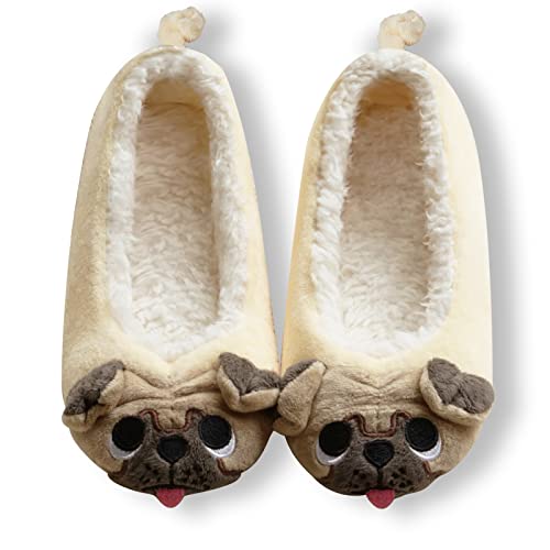 GaraTia Pug Slippers for Women Cute Dog Slippers Socks Warm Animal Soft Plush House Shoes Indoor