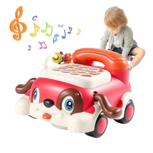 Puppy Baby Phone Toy - Music Toy, Piano Game, Pretend Phone, Kids Cell Phone with Light, Parent-Child Interactive Toy, Early Learning, Play Talk Telephone for Toddlers, Boys, Girls (Red)
