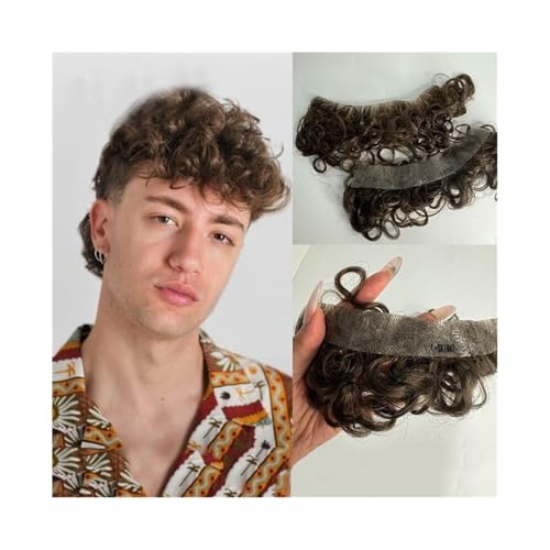 Toupet homme ligne sur le front : postiche cheveux bouclés 5#