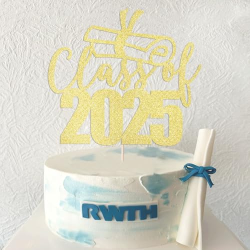 Sodasos Class of 2025 Cake Topper - Congrats Grad Cake Toppers - Gold Glitter Graduation Party Decorations