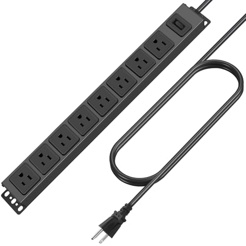 HHSOET Magnetic Mount Power Strip 8 Outlet Mountable Socket Metal Heavy Duty Surge Protector Gaming Table Outlet Easy to Fix Without Drilling or Taping 6FT Extension Cord.(Black)