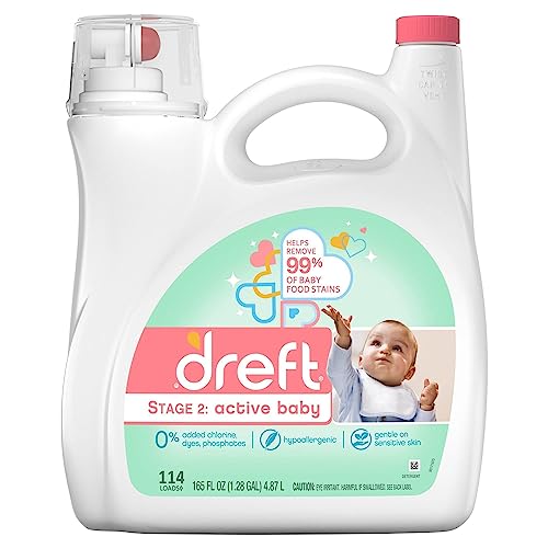 Image of Dreft Active Baby Laundry Detergent (HE) - Helps Remove 99% of Baby Food Stains - Dreft Stage 2: Active Baby- 165 oz, 114 Loads