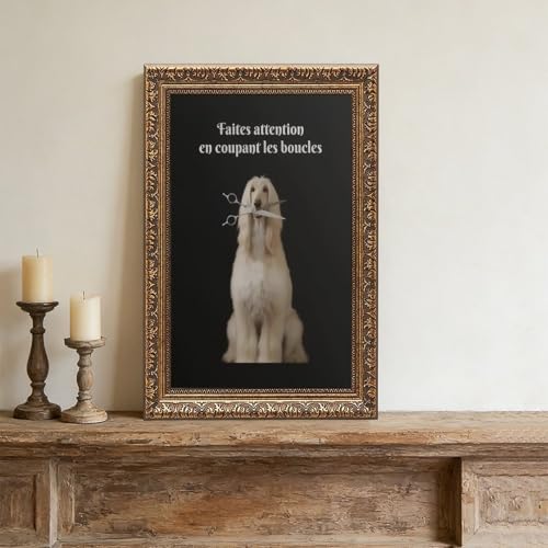 Toile drôle chien avec ciseaux : idée cadeau originale pour coiffeur et salon