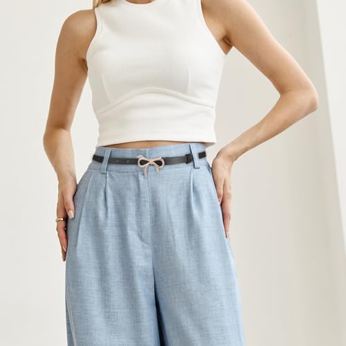 Skinny Leather Belt Black Thin Waist with Metal Bow Skinny Belts for Women Dress Jeans Pants4