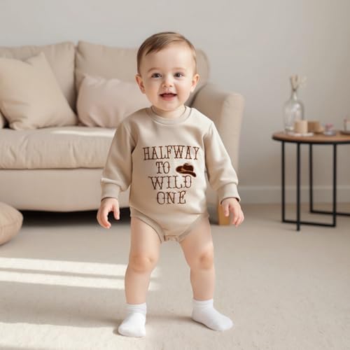 Baby Boy Half Birthday Outfit Bubble Romper Half Way To Wild One Onesie Cowboy Hat Bodysuit 1/2 Birthday Clothes2