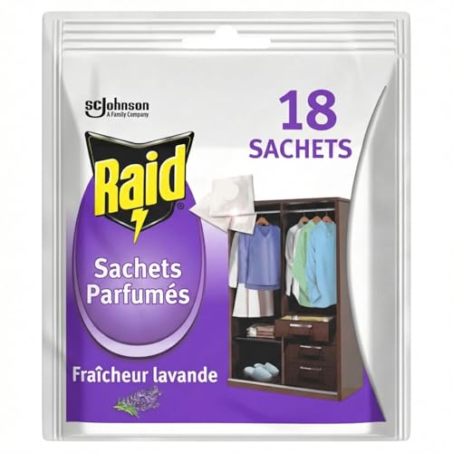 Raid Sachets Parfumés x18 - Fraicheur Lavande - Avec Huile Essentielle De Lavandin