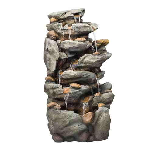 image for Alpine Corporation TZL130 Outdoor Floor 8-Tiered Rock Waterfall Founta