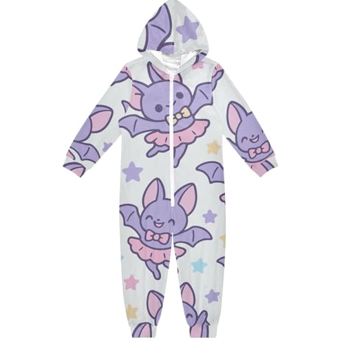 GuoChe Pijama unisex para niños, con cremallera, con capucha, para el hogar, Halloween, murciélago, ballet, talla 5-14T, Con color, 7-8 años